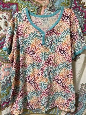 Women’s Dreams Co Multicolor Leopard Print PJ Top - Blue Trim